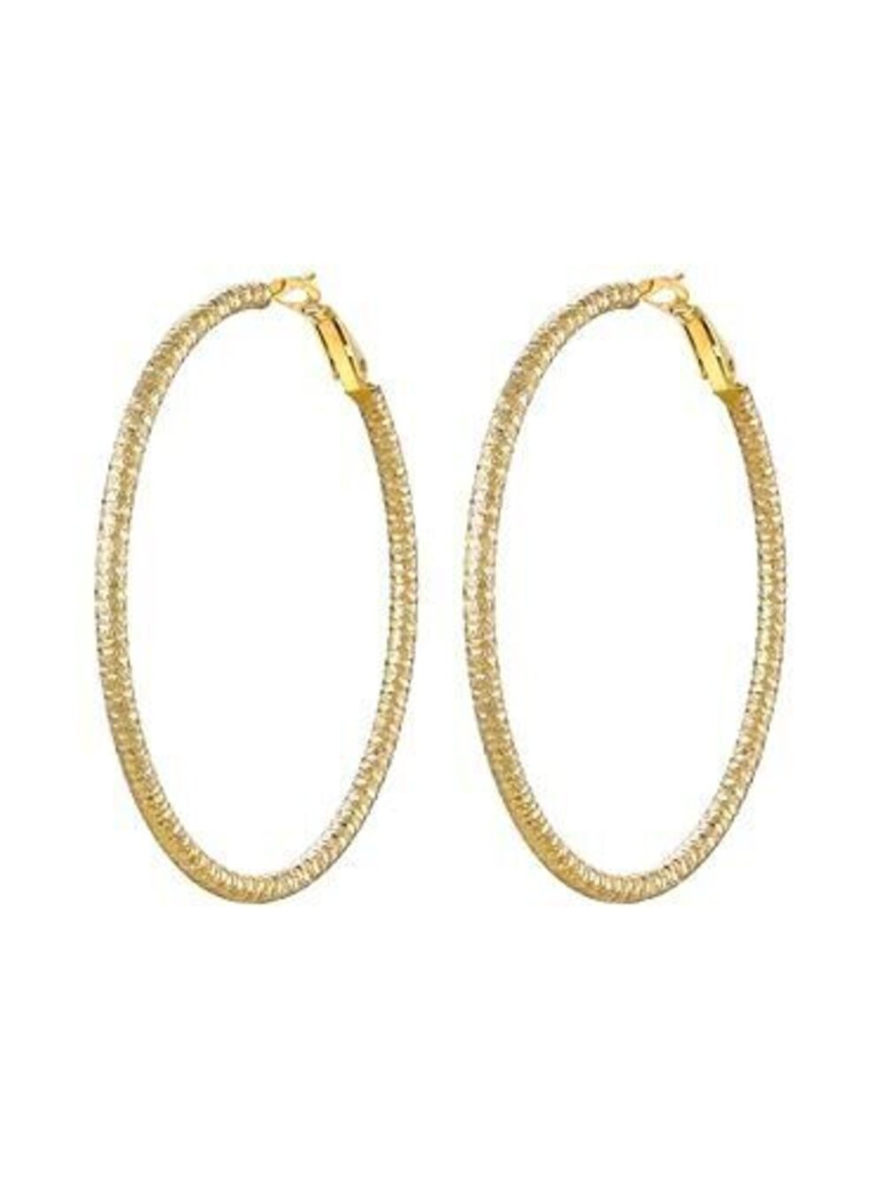 3438 60mm Gold Hoop Earrings 18K Gold Plated Statement Hoops Trendy Round